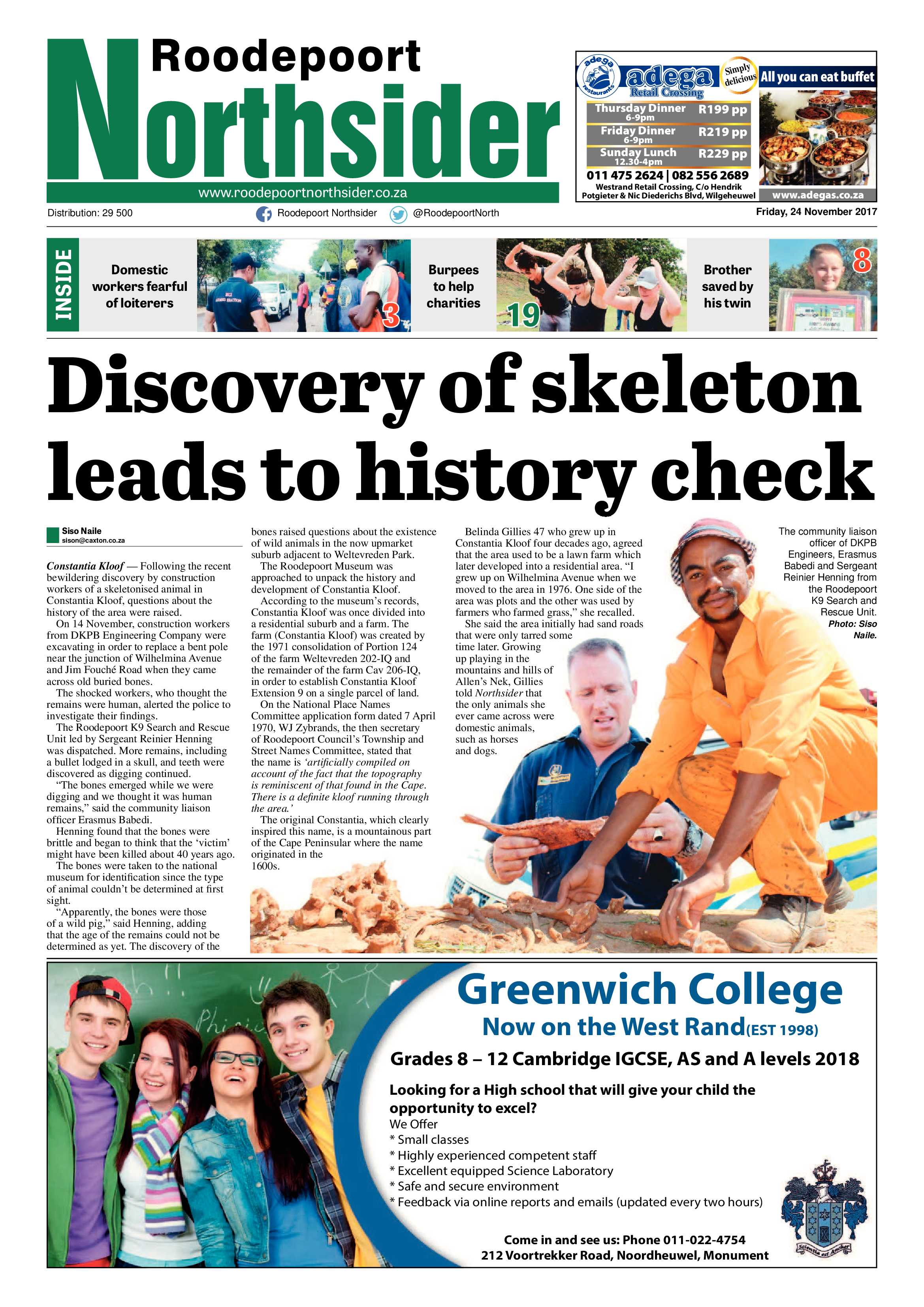 Roodepoort Northsider 24 November 2017 page 1