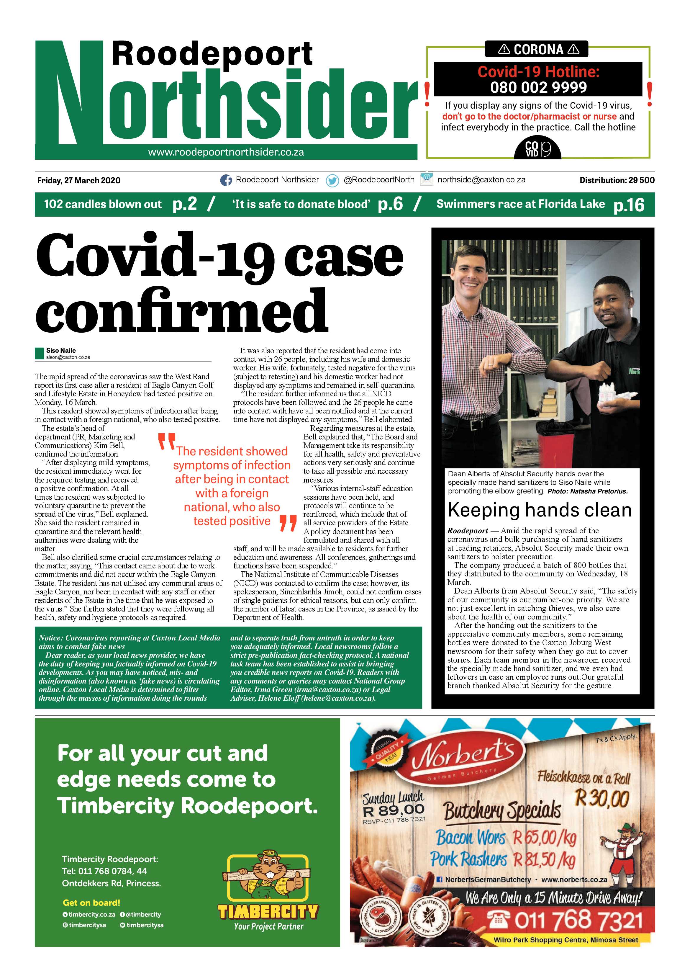 Roodepoort Northsider 27 March 2020 page 1